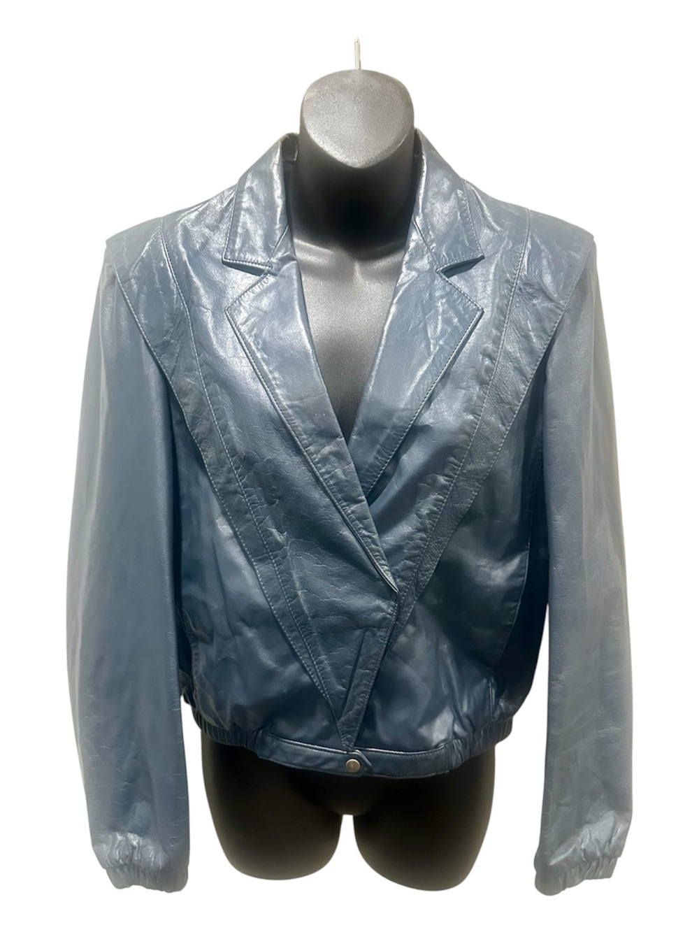 Vintage Berman’s Women's Blue Leather Moto Bomber Jacket Size 10